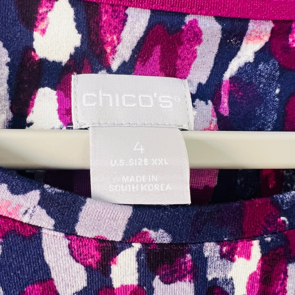 Chicos Purple Pink Abstract Brushstroke Long Sleeve Top Size 4 XXL Casual Artsy - Picture 4 of 10